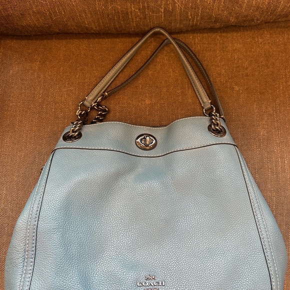 Coach Light Blue Leather Shoulder Bag with Slouchy Silhouette - Picture 1 of 8